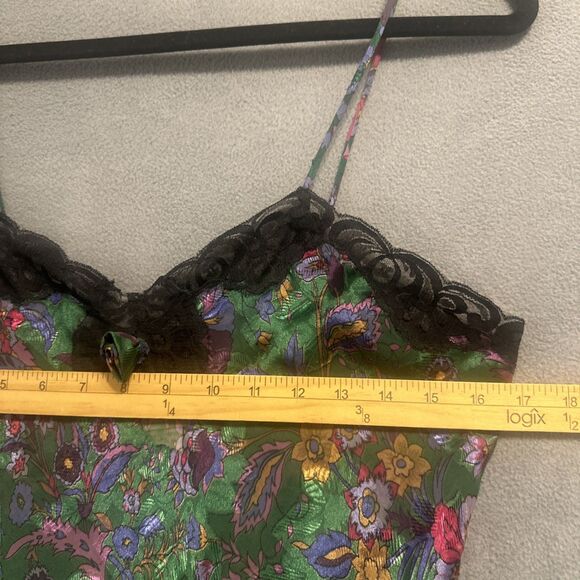 VTG 90s Victoria’s Secret Gold Label Dark Floral Slip Chemise Lace Trim Size S - Picture 6 of 7